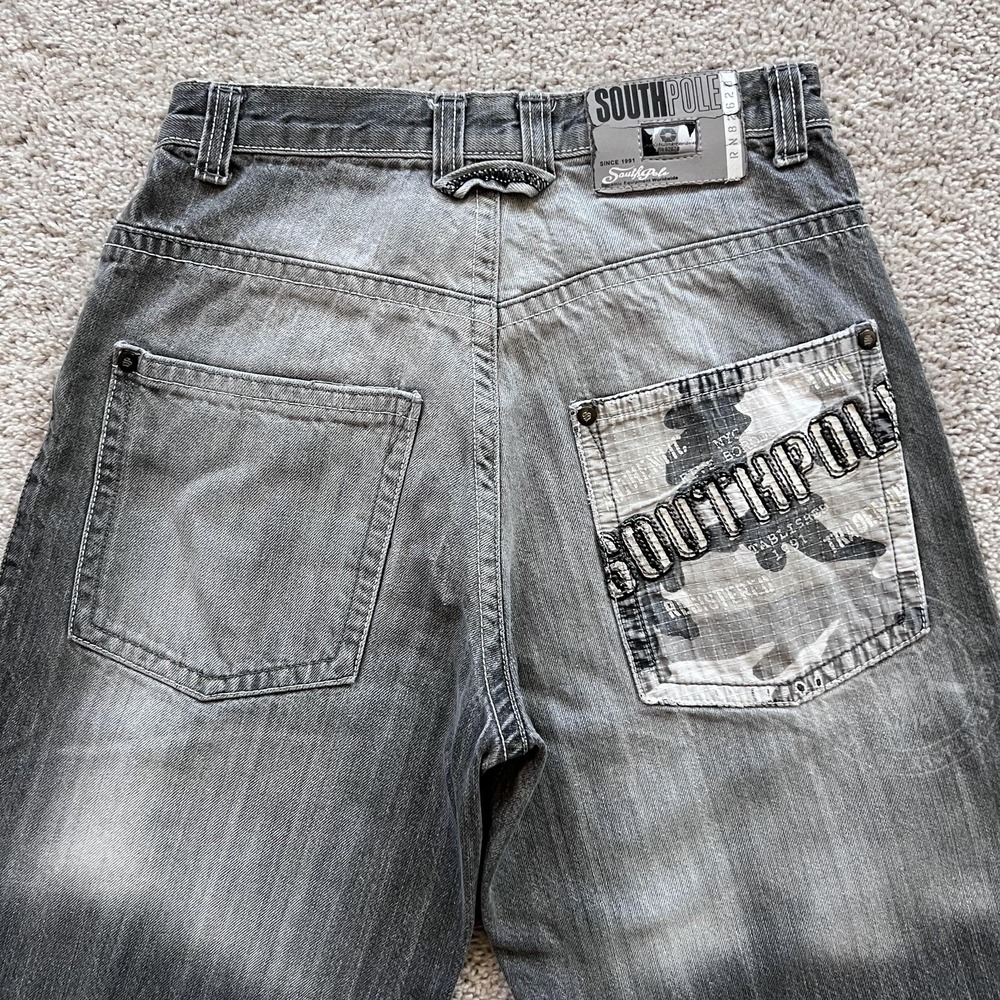 Vintage Y2K Southpole Baggy Jeans Youth 26x27 Gray Camo Pocket